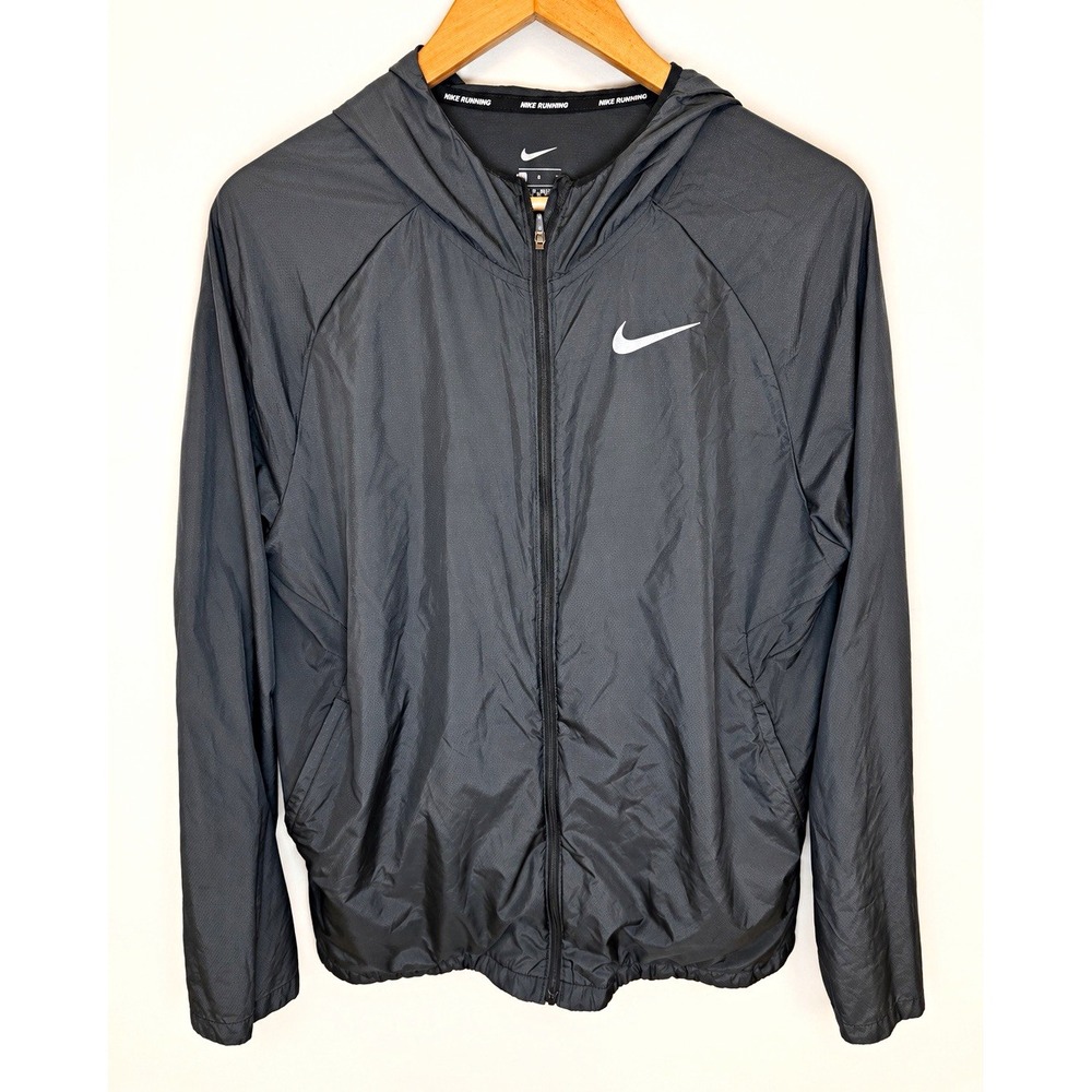 Nike Running Jacket Men's L Hooded Full Zip Lightweight Windbreaker Reflective